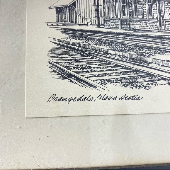 Vintage Orangedale Nova Scotia Framed Black and White Train Station Sketch - Picture 3 of 14